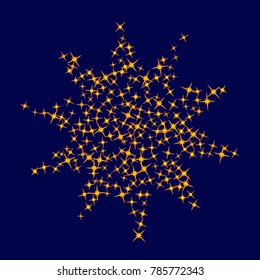 Gold star Confetti pattern. Starlight Night. Blue background. Astral Design. Confetti Fall Chaotic Decor. Modern Creative Pattern. Gentle Gold Yellow Pattern for your project. Vector