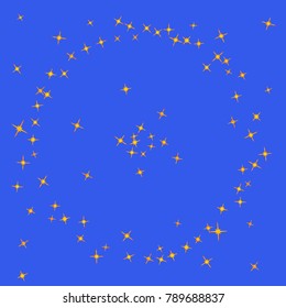 Gold star Confetti pattern. Starlight Night. Blue background. Astral Design. Confetti Fall Chaotic Decor. Modern Creative Pattern. Gentle Gold Yellow Pattern for your project. Vector