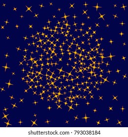 Gold star Confetti pattern. Starlight Night. Blue background. Astral Design. Confetti Fall Chaotic Decor. Modern Creative Pattern. Gentle Gold Yellow Pattern for your project. Vector