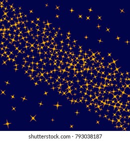 Gold star Confetti pattern. Starlight Night. Blue background. Astral Design. Confetti Fall Chaotic Decor. Modern Creative Pattern. Gentle Gold Yellow Pattern for your project. Vector