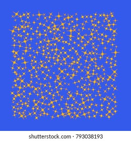 Gold star Confetti pattern. Starlight Night. Blue background. Astral Design. Confetti Fall Chaotic Decor. Modern Creative Pattern. Gentle Gold Yellow Pattern for your project. Vector