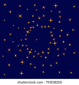 Gold star Confetti pattern. Starlight Night. Blue background. Astral Design. Confetti Fall Chaotic Decor. Modern Creative Pattern. Gentle Gold Yellow Pattern for your project. Vector