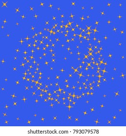 Gold star Confetti pattern. Starlight Night. Blue background. Astral Design. Confetti Fall Chaotic Decor. Modern Creative Pattern. Gentle Gold Yellow Pattern for your project. Vector