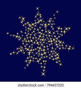 Gold star Confetti pattern. Starlight Night. Blue background. Astral Design. Confetti Fall Chaotic Decor. Modern Creative Pattern. Gentle Gold Yellow Pattern for your project. Vector