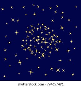 Gold star Confetti pattern. Starlight Night. Blue background. Astral Design. Confetti Fall Chaotic Decor. Modern Creative Pattern. Gentle Gold Yellow Pattern for your project. Vector