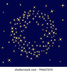 Gold star Confetti pattern. Starlight Night. Blue background. Astral Design. Confetti Fall Chaotic Decor. Modern Creative Pattern. Gentle Gold Yellow Pattern for your project. Vector
