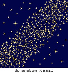 Gold star Confetti pattern. Starlight Night. Blue background. Astral Design. Confetti Fall Chaotic Decor. Modern Creative Pattern. Gentle Gold Yellow Pattern for your project. Vector