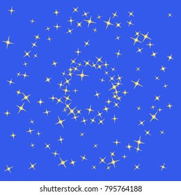 Gold star Confetti pattern. Starlight Night. Blue background. Astral Design. Confetti Fall Chaotic Decor. Modern Creative Pattern. Gentle Gold Yellow Pattern for your project. Vector
