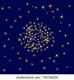 Gold star Confetti pattern. Starlight Night. Blue background. Astral Design. Confetti Fall Chaotic Decor. Modern Creative Pattern. Gentle Gold Yellow Pattern for your project. Vector