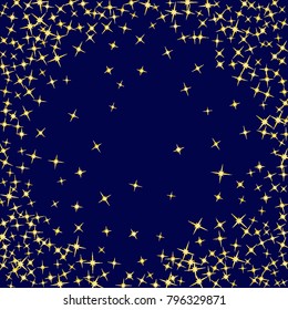 Gold star Confetti pattern. Starlight Night. Blue background. Astral Design. Confetti Fall Chaotic Decor. Modern Creative Pattern. Gentle Gold Yellow Pattern for your project. Vector