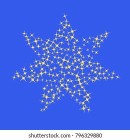 Gold star Confetti pattern. Starlight Night. Blue background. Astral Design. Confetti Fall Chaotic Decor. Modern Creative Pattern. Gentle Gold Yellow Pattern for your project. Vector