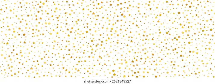 Gold star confetti seamless pattern. Golden glitter spar repeated background. Yellow sparkle repeated wallpaper. Vector celebration Christmas, New Year, wedding or birthday party decoration backdrop