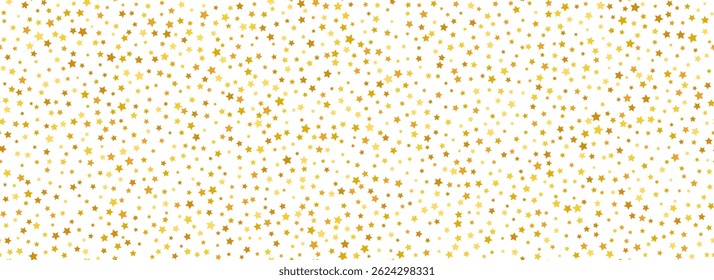 Gold star confetti seamless pattern. Golden glitter sparkles repeated background. Yellow dots repeated wallpaper. Vector celebration Christmas, New Year, wedding or birthday party decoration backdrop