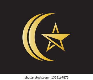 Gold Star and Crescent Gold Logo Vector in Elegant Style with Black Background - Vector
