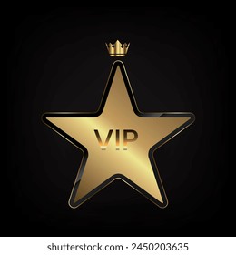 A gold star with crown for premium level and top value of luxury position icon, symbol, element, button, object vector illustration
