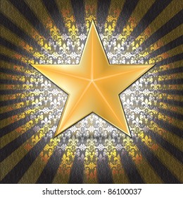 gold star dark background with rays