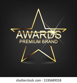 Gold Star in the dark background, with text awarding. Vector