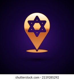 Gold Star of David icon isolated on black background. Jewish religion symbol. Symbol of Israel.  Vector