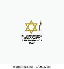 Estrella de oro de David con vela encendida y texto del "Día Internacional de Conmemoración del Holocausto"