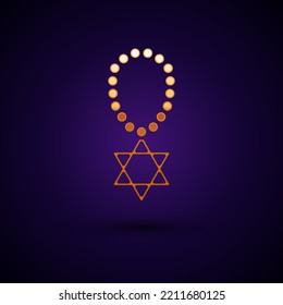 Gold Star of David necklace on chain icon isolated on black background. Jewish religion symbol. Symbol of Israel. Jewellery and accessory.  Vector