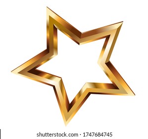 gold star decoration 3d. Vector illustration isolated on white background.