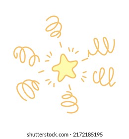 Gold star design element. Doodle in cartoon style. Vector illustration isolated on white background.