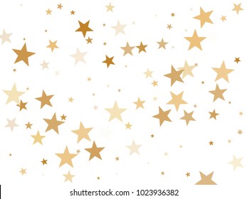 Gold star dust sparkle vector on white. Carnival cosmic background with gold star elements flying. Gold glitter dust confetti, magic shining sparkles scatter design. Starry birthday decor.