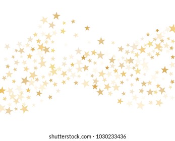 Gold star dust sparkle vector on white. Abstract cosmic background with gold star elements flying. Gold glitter dust confetti, magic shining sparkles design vector. Starry New Year decor.