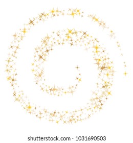 Gold star dust sparkle vector on white. Cool cosmic background with gold star elements flying. Gold glitter dust confetti, magic shining sparkles design vector. Starry carnival decor.