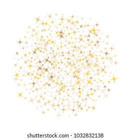 Gold star dust sparkle vector on white. Geometric cosmic background with gold star elements flying. Gold glitter dust confetti, magic shining sparkles scatter design. Starry carnival decor.