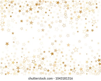 Gold star dust sparkle vector on white. Flying cosmic background with gold star elements flying. Gold glitter dust confetti, magic shining sparkles design vector. Starry festive decor.