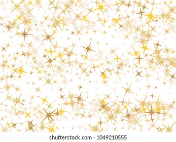 Gold star dust sparkle vector on white. Modern cosmic background with gold star elements flying. Gold glitter dust confetti, magic shining sparkles scatter design. Starry birthday decor.