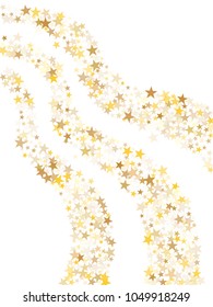 Gold star dust sparkle vector on white. Flying cosmic background with gold star elements flying. Golden glitter dust confetti, magic shining sparkles vector. Starry holiday party decor.