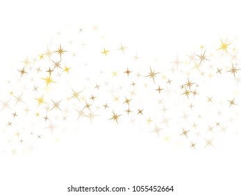 Gold star dust sparkle vector on white. Modern cosmic background with gold star elements flying. Gold glitter dust confetti, magic shining sparkles scatter design. Starry background graphics.