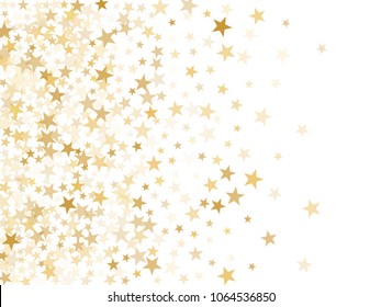 Gold star dust sparkle vector on white. Festive cosmic background with gold star elements flying. Golden glitter dust confetti, magic shining sparkles vector. Starry Christmas decor.