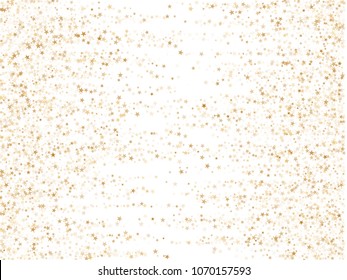 Gold star dust sparkle vector on white. Twinkle cosmic background with gold star elements flying. Golden glitter dust confetti, magic shining sparkles design. Starry holiday party decor.