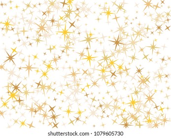 Gold star dust sparkle vector on white. Carnival cosmic background with gold star elements flying. Gold glitter dust confetti, magic shining sparkles scatter vector. Starry birthday decor.