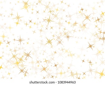 Gold star dust sparkle vector on white. Astral cosmic background with gold star elements flying. Golden glitter dust confetti, magic shining sparkles design. Starry background graphics.