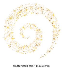 Gold star dust sparkle vector on white. Decorative cosmic background with gold star elements flying. Golden glitter dust confetti, magic shining sparkles design. Starry festive decor.