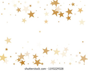 Gold star dust sparkle vector on white. Fashionable cosmic background with gold star elements flying. Gold glitter dust confetti, magic shining sparkles design vector. Starry New Year decor.