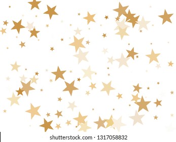 Gold star dust sparkle vector on white. Abstract cosmic background with gold star elements flying. Gold glitter dust confetti, magic shining sparkles design vector. Starry New Year decor.