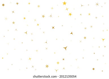 Goldsternstaub funkelt Vektorgrafik auf Weiß. Kosmischer Hintergrund mit goldenen Elementen. Golden Glitter Sterne Konfetti, Zaubergläser leuchten Funken streuen Vektorgrafik. Starre festliche Dekoration.