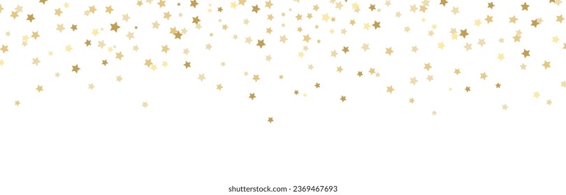 Gold star dust sparkle vector on white. Chaotic cosmic background with gold star elements flying. Gold glitter dust confetti, magic shining sparkles scatter vector.