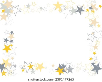 Gold star dust sparkle vector on white. Chaotic cosmic background with gold star elements flying. Geometric seamless pattern.