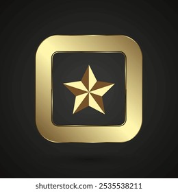 Un emblema de la estrella de oro encerrado en un marco cuadrado redondeado, que le da un aspecto lujoso y premium. Un Botón de lujo y estrella de Premium, Ilustración vectorial de Anuncio