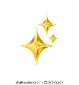 Gold star emoji icon. Glittering sparkle magic element. Stars of brilliance, radiance and freshness. Cleaning, hygiene and shine in house. Twinkle social media symbol. Vector 3D illustration.