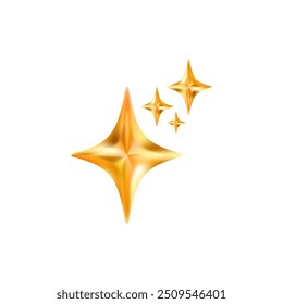 Ícone de emoji Gold Star. Elemento mágico cintilante. Estrelas de brilho, radiância e frescura. Limpeza, higiene e brilho na casa. Símbolo de mídias sociais twinkle. Ilustração em 3D vetorial.