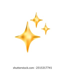 Gold star emoji icon. Glittering sparkle magic element. Stars of brilliance, radiance and freshness. Cleaning, hygiene and shine in house. Twinkle social media symbol. Vector 3D illustration.