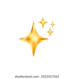 Gold star emoji icon. Glittering sparkle magic element. Stars of brilliance, radiance and freshness. Cleaning, hygiene and shine in house. Twinkle social media symbol. Vector 3D illustration.