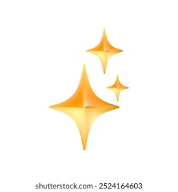 Gold star emoji icon. Glittering sparkle magic element. Stars of brilliance, radiance and freshness. Cleaning, hygiene and shine in house. Twinkle social media symbol. Vector 3D illustration.